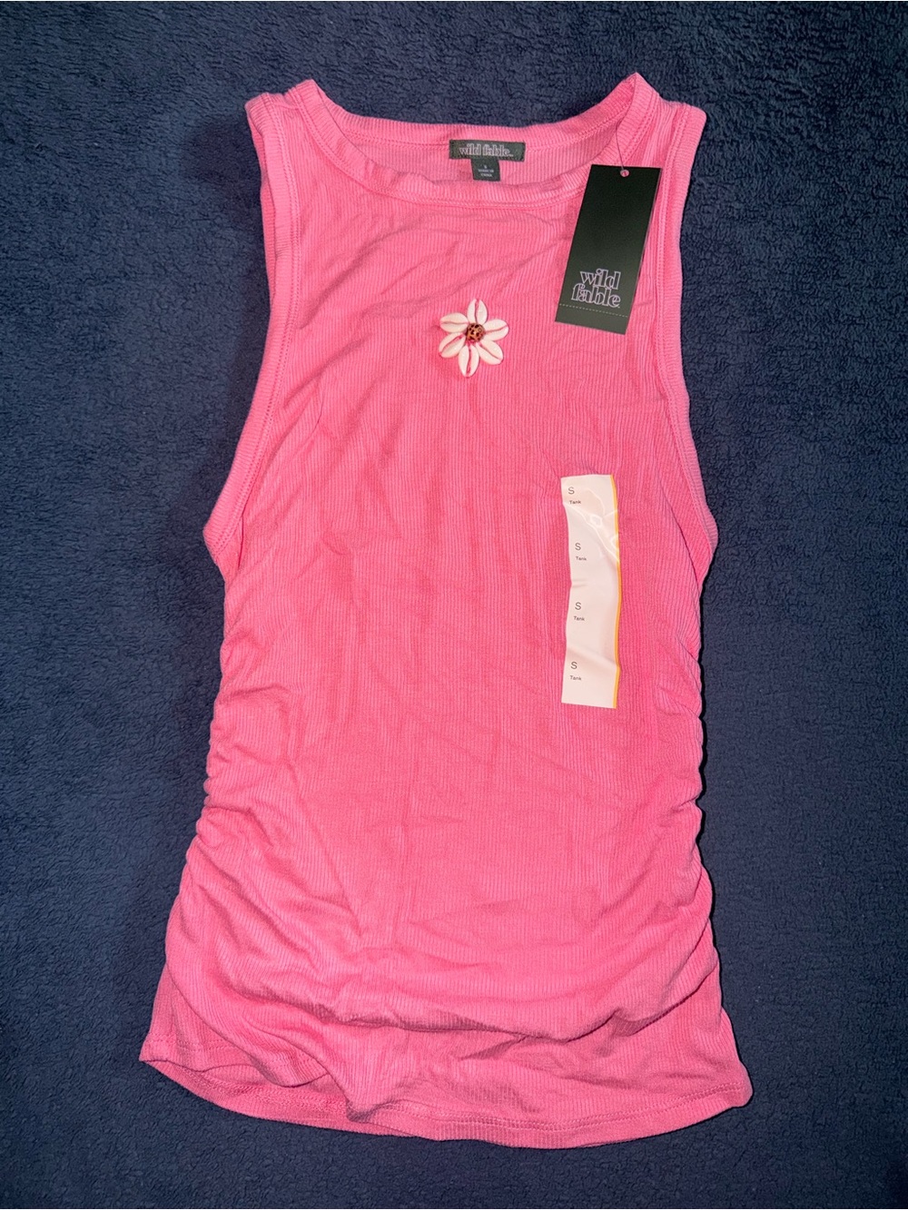 Wild Fable Pink Ribbed Tank Top with Daisy Charm Small